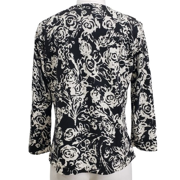 Jillian Jones Black & Cream Floral Print Silk Blend Twin Set, M - Picture 2 of 11